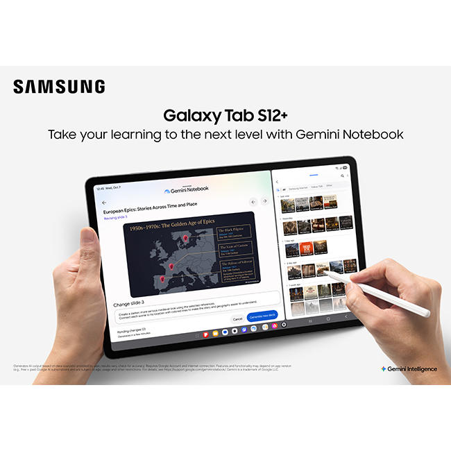 Galaxy Tab S12+ running a video editing application with multiple content tracks.