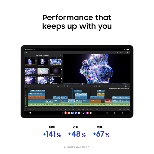 Ultra-thin Galaxy Tab S12+ with included S Pen and water-resistant design.