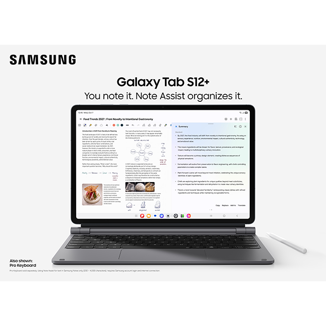 Galaxy Tab S12+ displaying vibrant content on a large immersive screen.