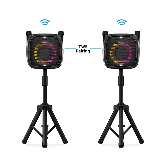 Altavoz Bluetooth para karaoke AT&T Essentials de 80 W con dos micrófonos inalámbricos + soporte