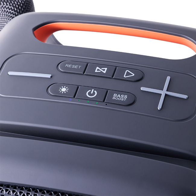 Altavoz Bluetooth para karaoke AT&T Essentials de 80 W con dos micrófonos inalámbricos + soporte