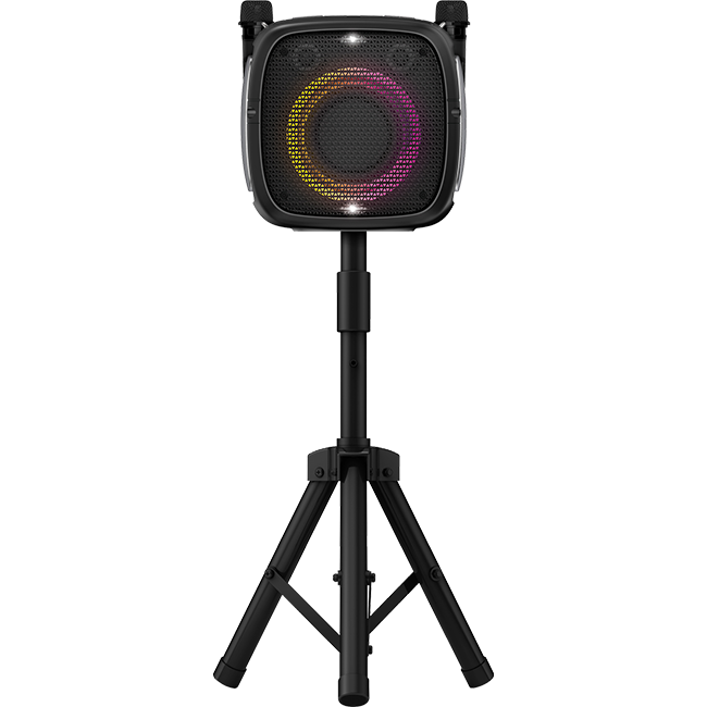 Altavoz Bluetooth para karaoke AT&T Essentials de 80 W con dos micrófonos inalámbricos + soporte