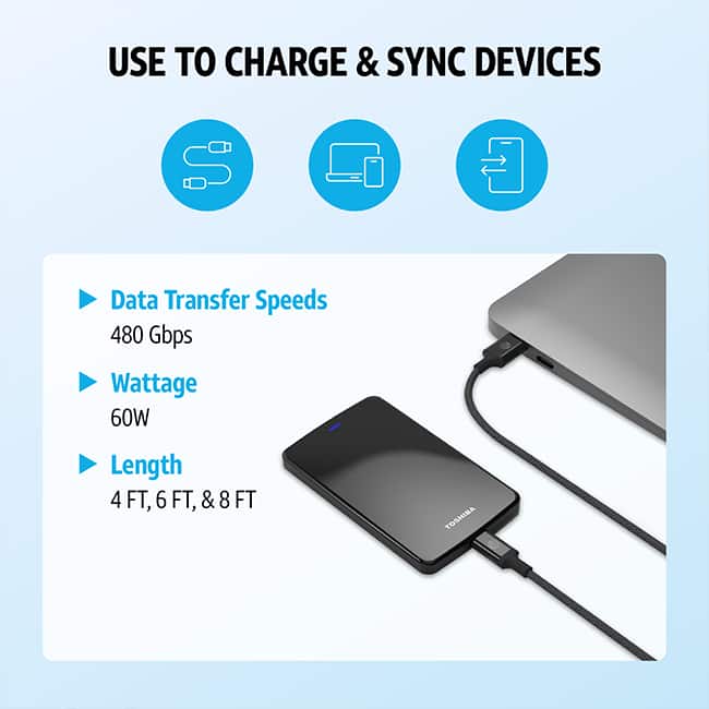 AT&T 3 Pack Braided Type C to C 2.0 Cables - 4 ft 6 ft 8 ft