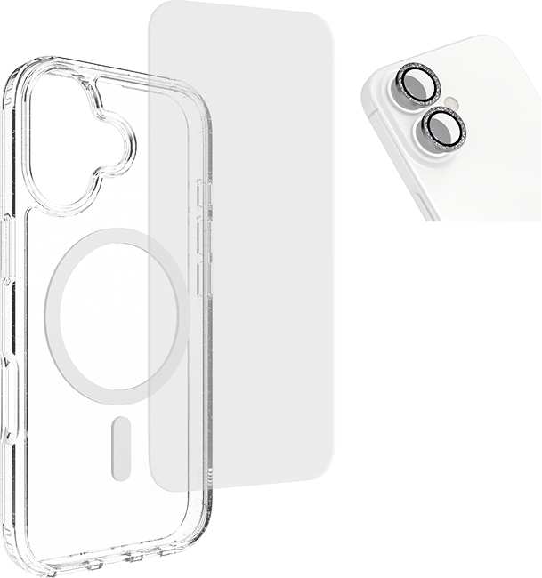 AT&T Essentials 3-in-1 Bundle with Glitter MagSafe and Case Camera Protector - Screen Protector - iPhone 17