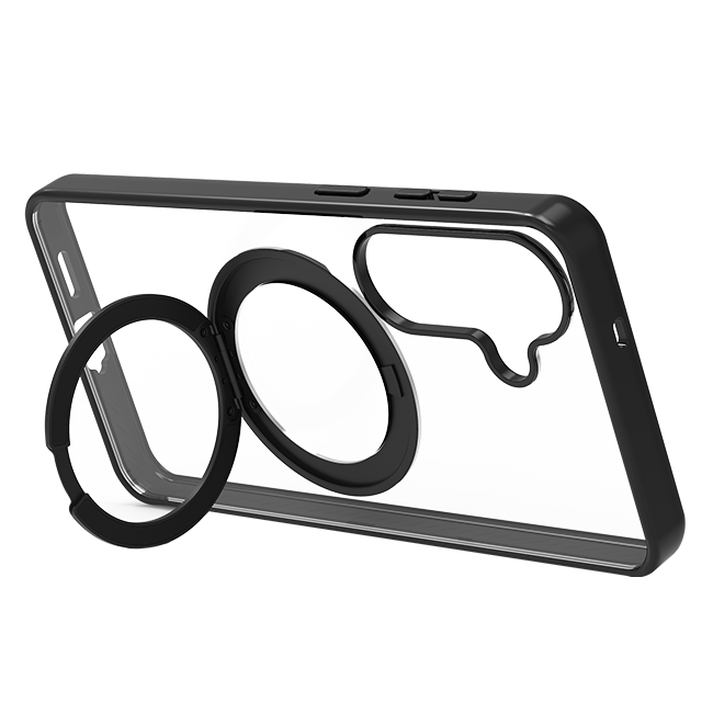 Estuche magnético con protección de refuerzo AT&T Essentials con pie de apoyo giratorio - Samsung Galaxy S26+ - Negro transparente (consulta de producto 3)