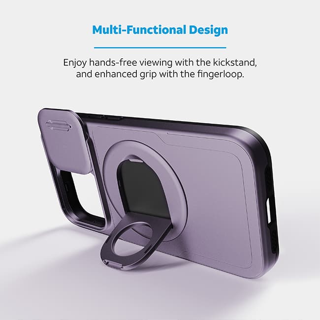 AT&T Essentials Magnetic Utility Case with Camera Cover and Kickstand + Finger Loop - iPhone 15 Pro Max