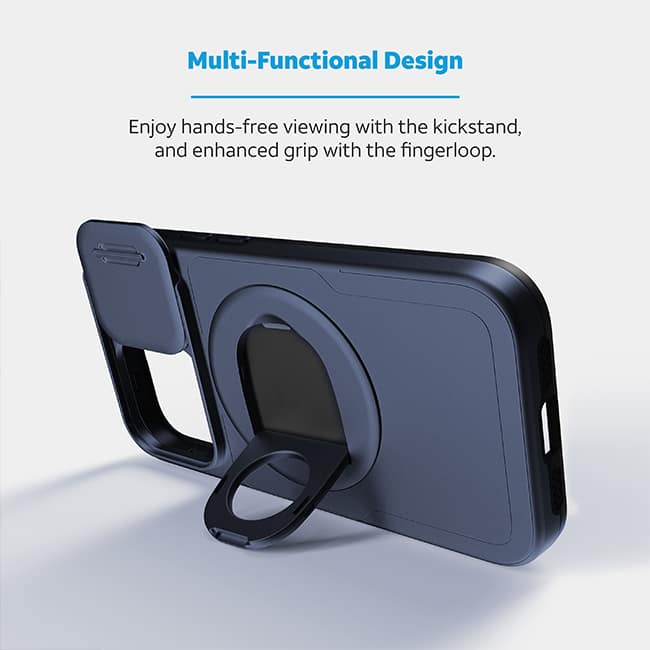 AT&T Essentials Magnetic Utility Case with Camera Cover and Kickstand + Finger Loop - iPhone 15 Pro Max