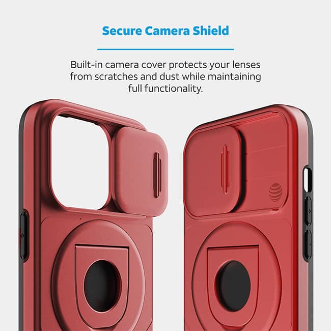 Estuche magnético profesional de AT&T Essentials con cubierta para cámara y pie de apoyo + anillo para iPhone 15 Pro Max