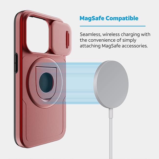 Estuche magnético profesional de AT&T Essentials con cubierta para cámara y pie de apoyo + anillo para iPhone 15 Pro Max