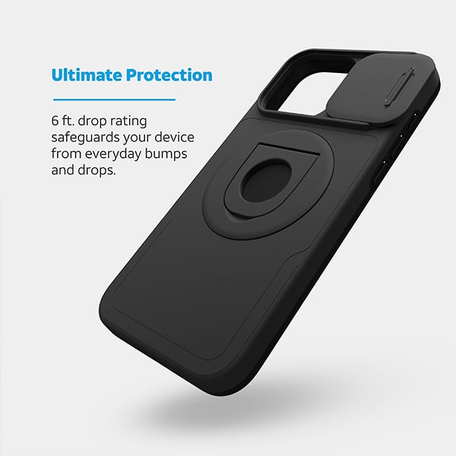 Estuche magnético profesional de AT&T Essentials con cubierta para cámara y pie de apoyo + anillo para iPhone 15 Pro Max