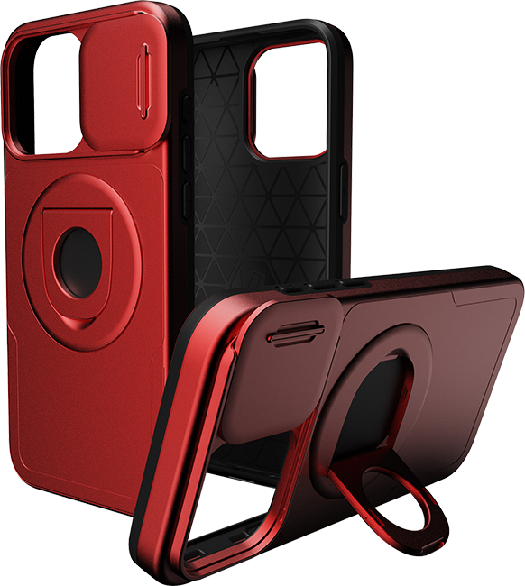 Estuche magnético profesional de AT&T Essentials con cubierta para cámara y pie de apoyo + anillo para iPhone 15 Pro Max