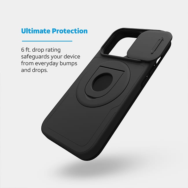 Estuche magnético profesional de AT&T Essentials con cubierta para cámara y pie de apoyo + anillo para iPhone 15 Pro