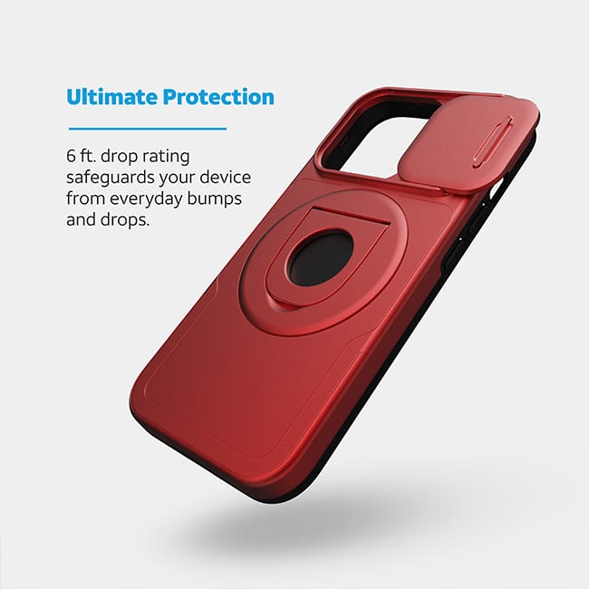 Estuche magnético profesional de AT&T Essentials con cubierta para cámara y pie de apoyo + anillo para iPhone 15 Pro