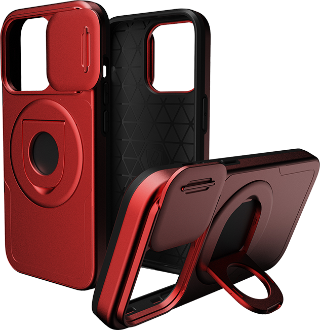 Estuche magnético profesional de AT&T Essentials con cubierta para cámara y pie de apoyo + anillo para iPhone 15 Pro