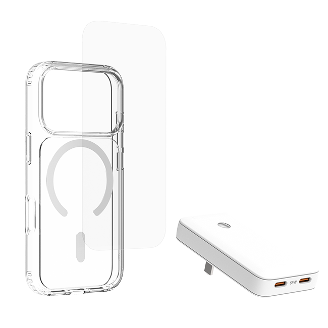 AT&T 3 in 1 Bundle MagSafe Case 65W Slim Dual Port Charger and Screen Protector - iPhone 18 Pro/17 Pro