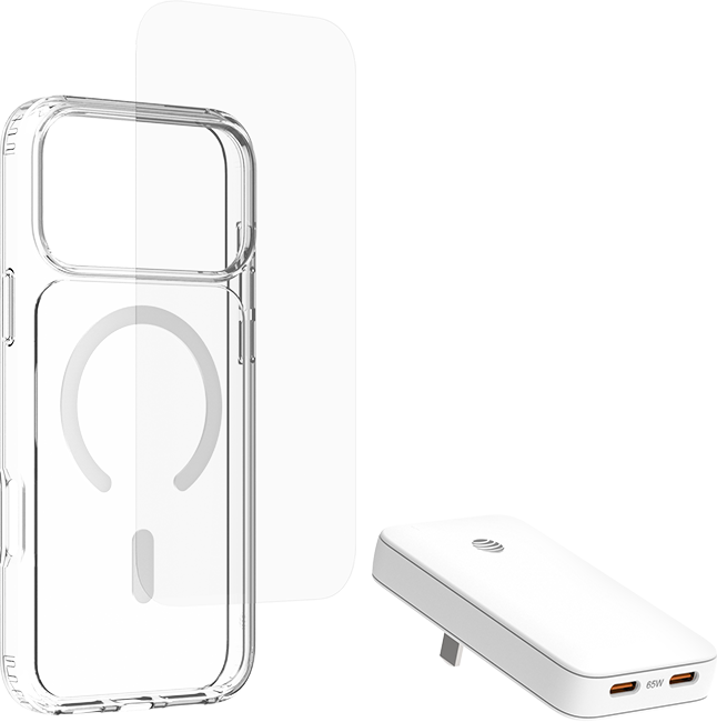 AT&T 3 in 1 Bundle MagSafe Case 65W Slim Dual Port Charger and Screen Protector - iPhone 18 Pro Max/17 Pro Max