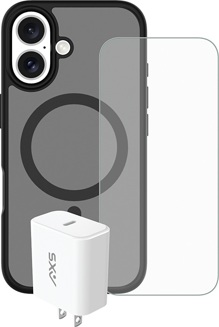 Estuche magnético AXS Proshield + protector para pantalla Armorglass Pro + cargador de 30 W para el iPhone 16, paquete de 3