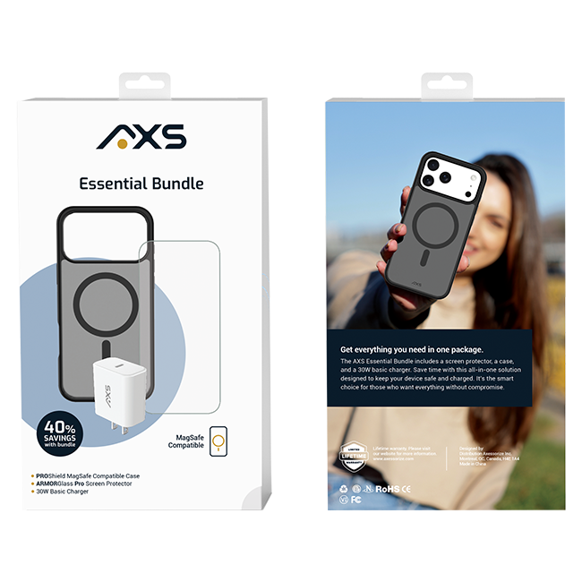 AXS Proshield Magnetic Case Armorglass pro Screen 30w charger - iPhone 18 Pro Max/17 Pro Max