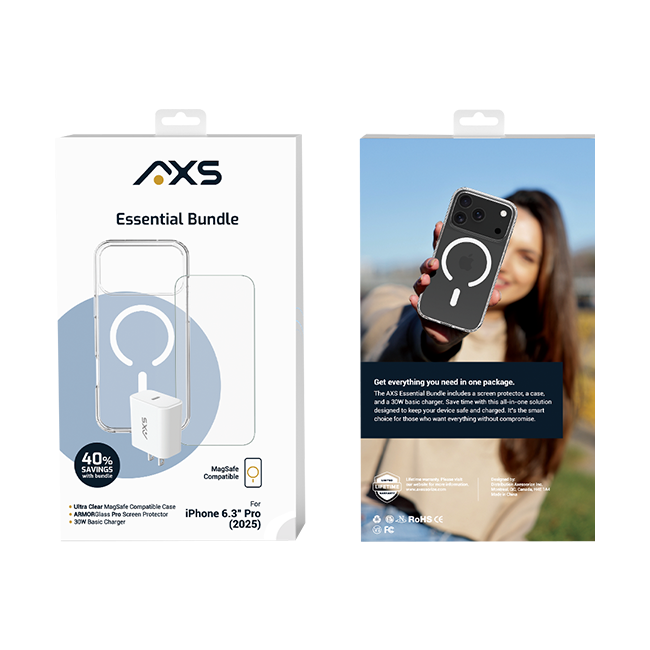 Estuche AXS Ultra + Protector para pantalla Armorglass Pro + Cargador básico de 30 W para el iPhone 17 Pro