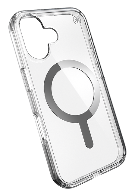 Estuche Speck Presidio Perfect-Clear con Chrome MagSafe para iPhone 16