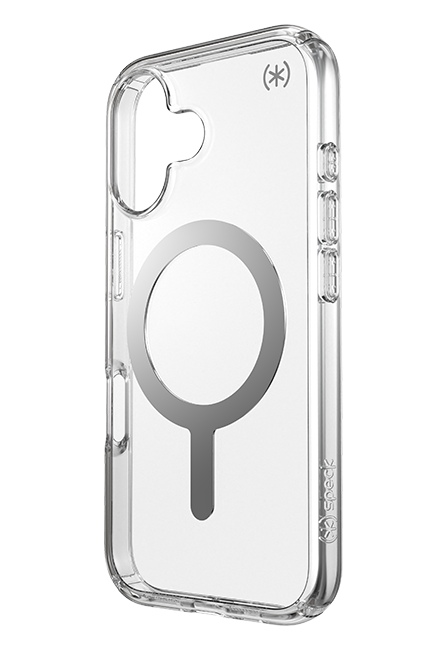 Estuche Speck Presidio Perfect-Clear con Chrome MagSafe para iPhone 16