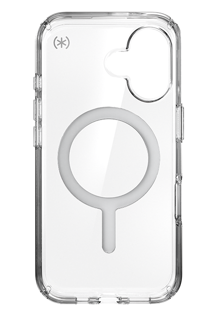 Estuche Speck Presidio Perfect-Clear con Chrome MagSafe para iPhone 16