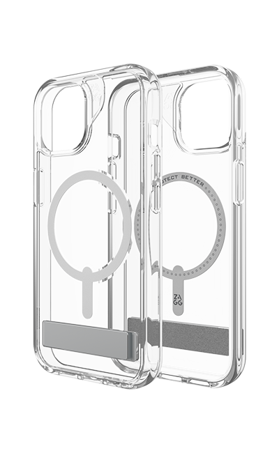 Estuche Zagg Crystal Palace Snap con pie de apoyo y Magsafe para el iPhone 16e/15/14/13