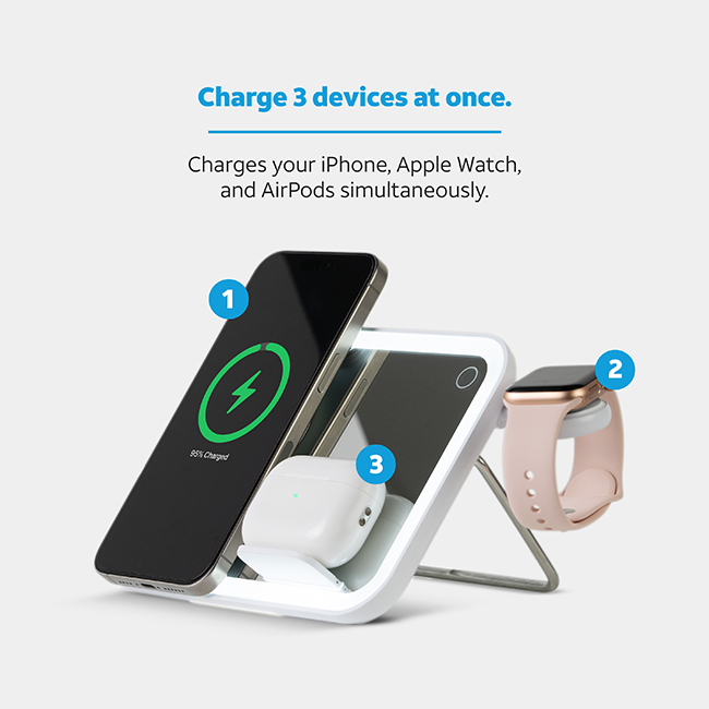 Espejo con luz y estación de carga 3 EN 1 AT&T Essentials