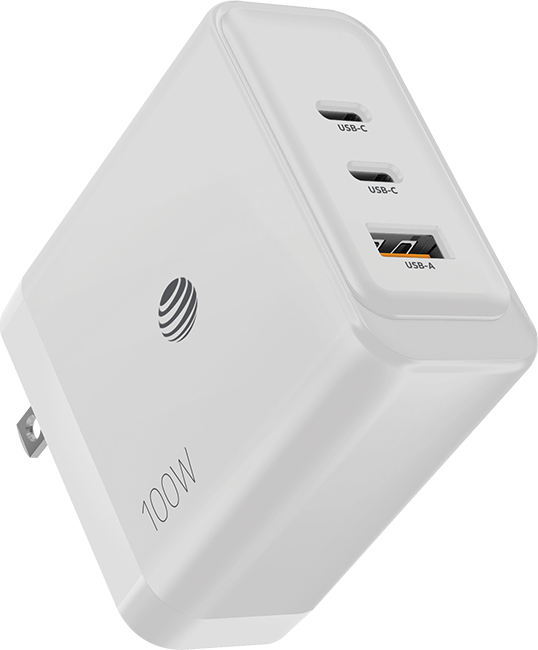 AT&T Essentials Multi Port 100W GaN Wall Charger (2 USBC + 1 USBA)