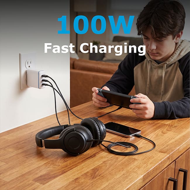 AT&T 100W Tri Port with 2 USB C + USB A Wall Charger