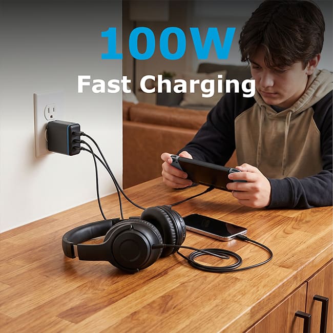 AT&T 100W Tri Port with 2 USB C + USB A Wall Charger