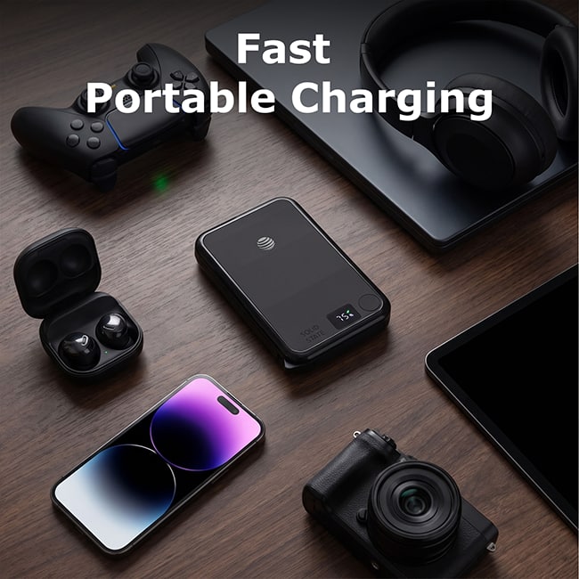 AT&T 10K Semi Solid Power Bank Wireless Charger with Type C Cable