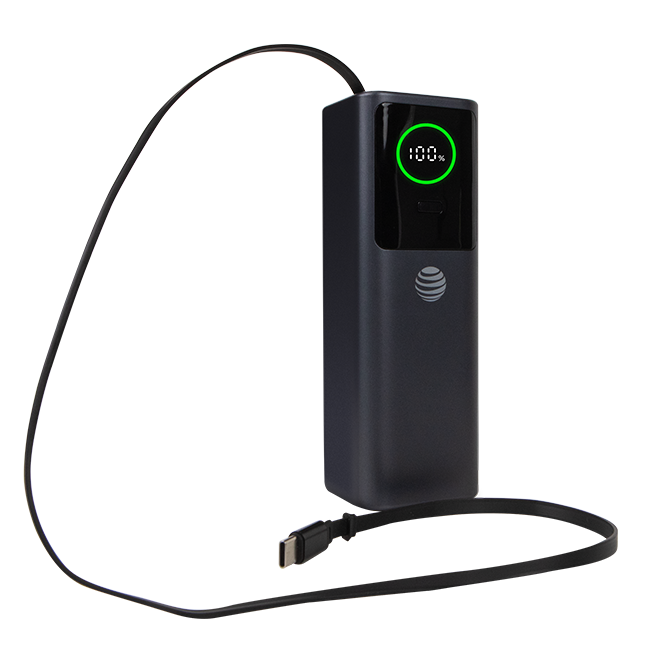 AT&T 25KMAH Power Bank with Retractable Cable 100W
