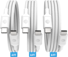 3 Pack Braided Type C to C 2.0 Cables - 4 ft 6 ft 8 ft