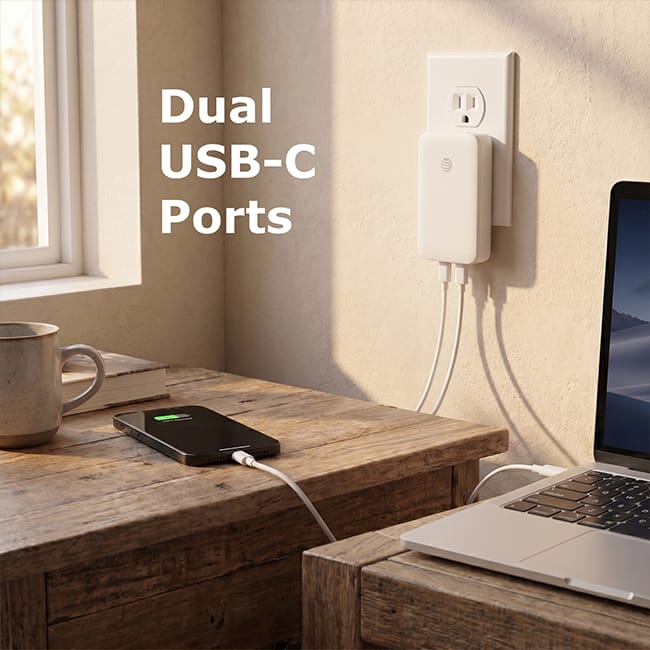 AT&T 45W Dual Port Slim Bundle with 6 ft Braided C Cable