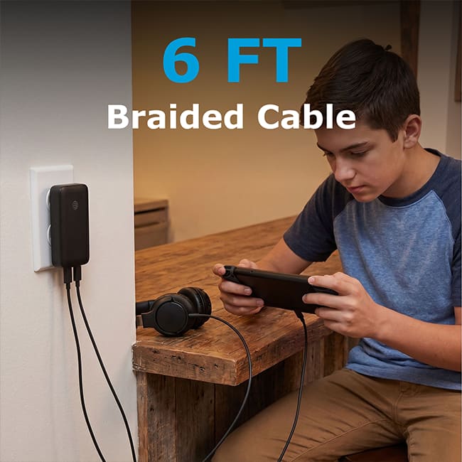 AT&T 45W Dual Port Slim Bundle with 6 ft Braided C Cable