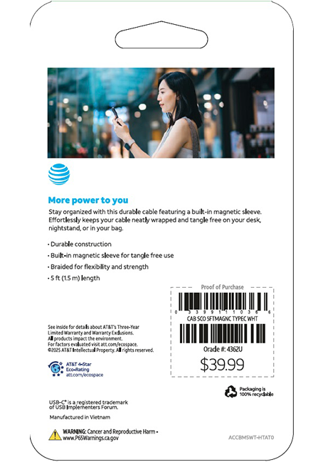 Cable magnético tipo C AT&T de 5 pies