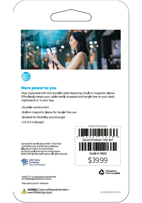 Cable magnético tipo C AT&T de 5 pies