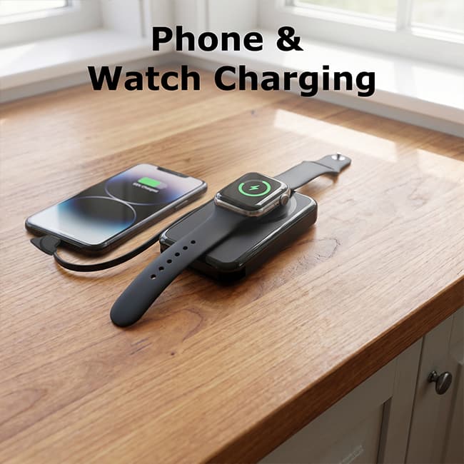 AT&T 5K Semi Solid Power Bank with Apple and Samsung Watch Charging + Type C Cable