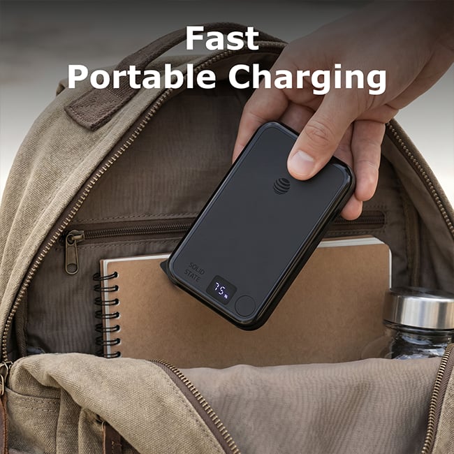 AT&T 5K Semi Solid Power Bank with Apple and Samsung Watch Charging + Type C Cable