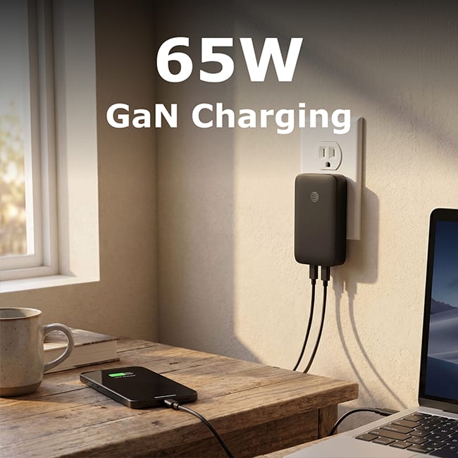 AT&T 65W Dual Port Slim Bundle with 6 ft Braided C Cable