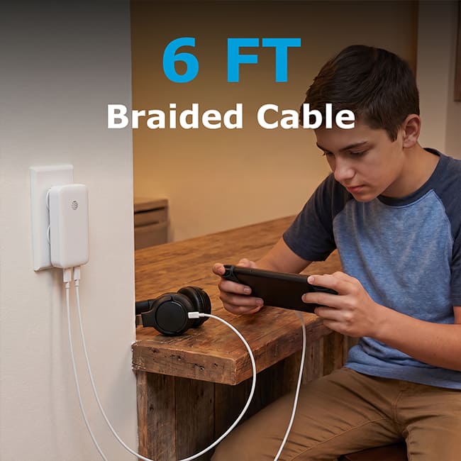 AT&T 65W Dual Port Slim Bundle with 6 ft Braided C Cable