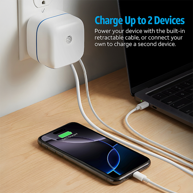 Cargador de pared AT&T de 65 W con cable retráctil