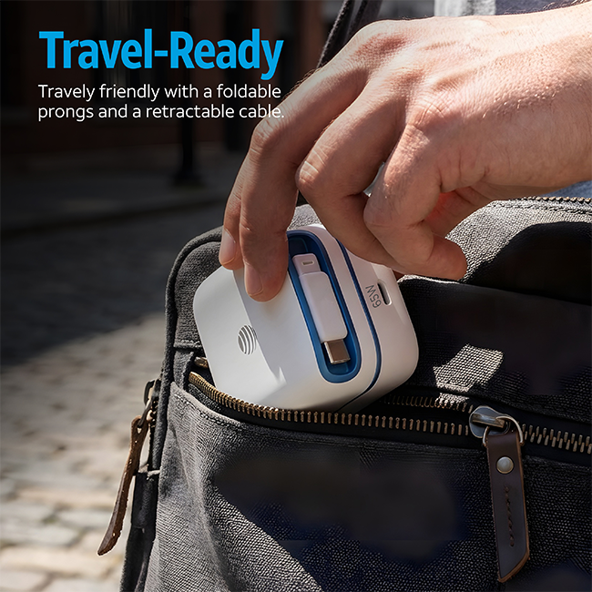 Cargador de pared AT&T de 65 W con cable retráctil