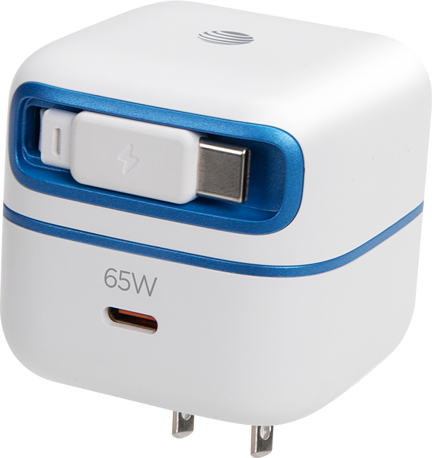 Cargador de pared AT&T de 65 W con cable retráctil