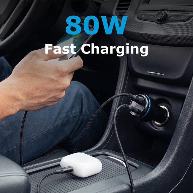 AT&T Captive Cable Car Charger 80W with USB-C Port