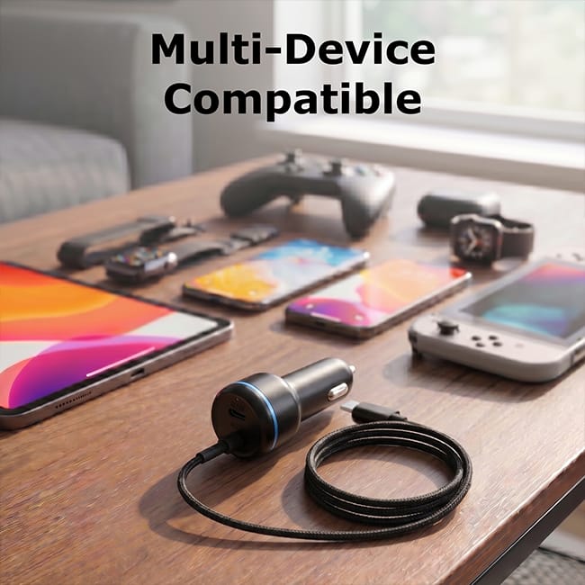 AT&T Captive Cable Car Charger 80W with USB-C Port