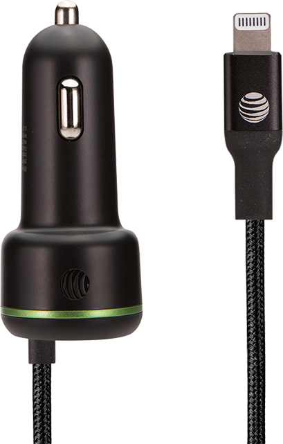 AT&T Captive Cable Power Delivery Car Charger 40W with USB-C Port (Lightning) - Black