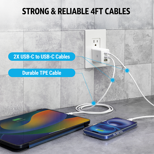 AT&T Power Kit with 70W Multi Port Wall Block, 30W Car Charger, 2 C to C Cables, and 10K Power Bank