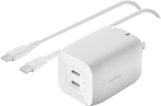 Belkin 65W Dual USB-C Power Delivery PPS Wall Charger + 2M USB-C Cable Bundle - White  (Product view 1)